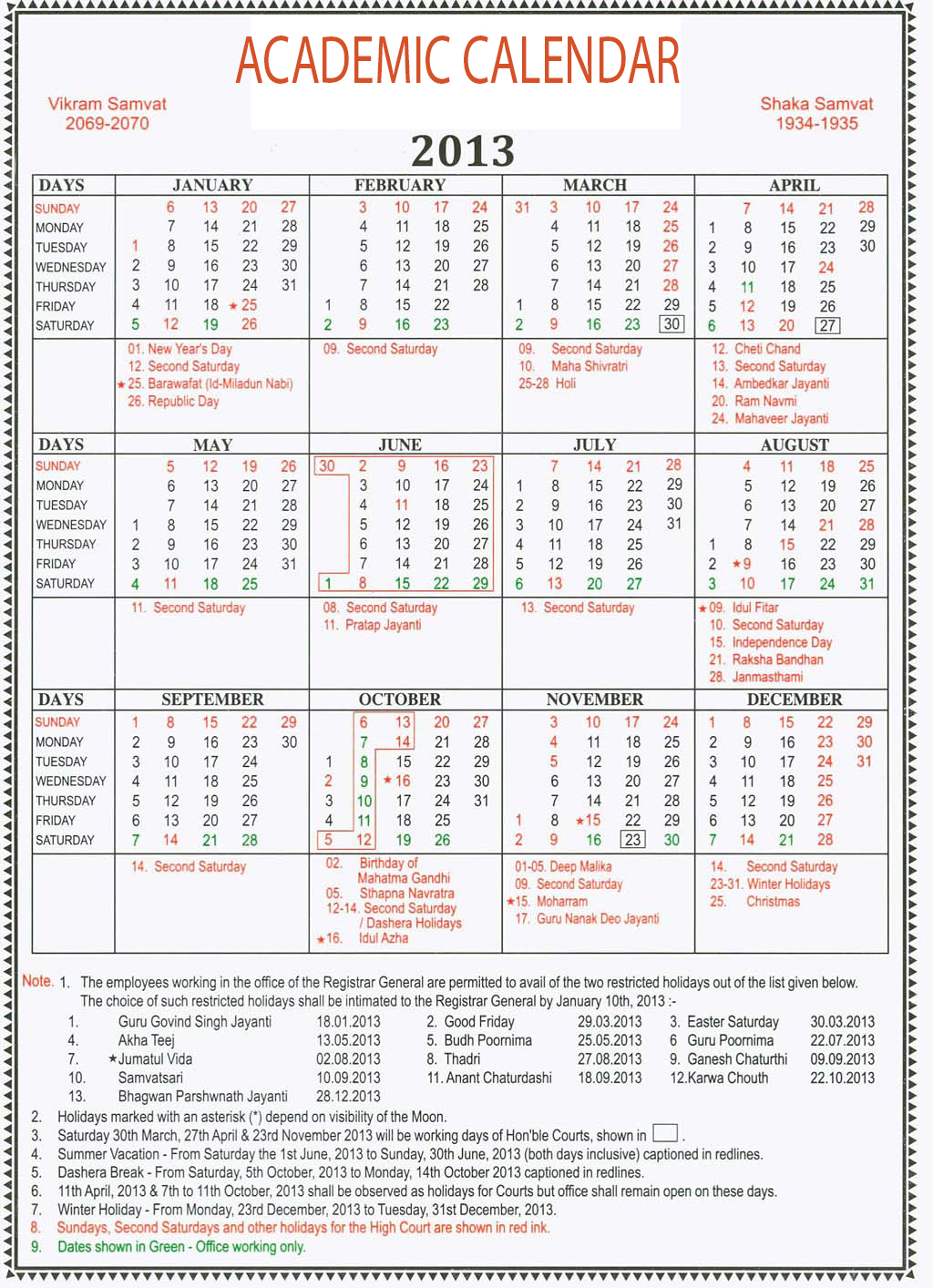 Acadmic calander